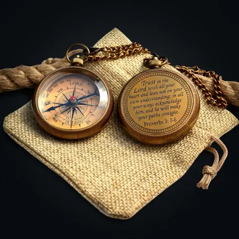 Proverbs 3:5-6 Compass, Antique Finish view 1
