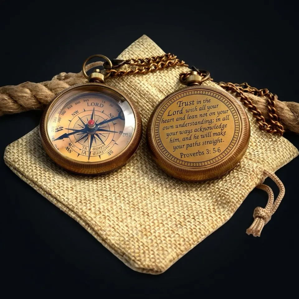 Proverbs 3:5-6 Compass, Antique Finish