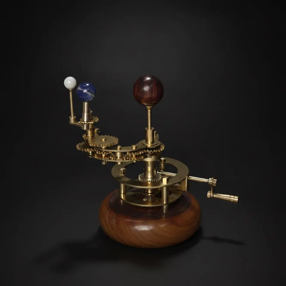 Brass Orrery with Gemstone Planets, Desk Model