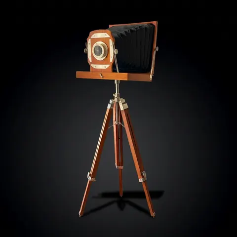 Tall Wooden Film Camera on Floor Tripod view 1