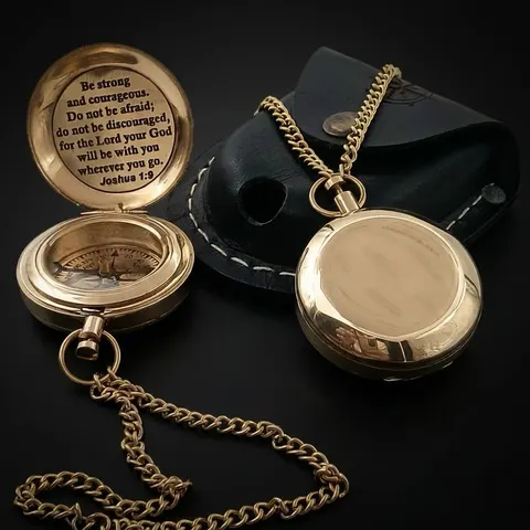 Push Button Compass, Leather Case view 1