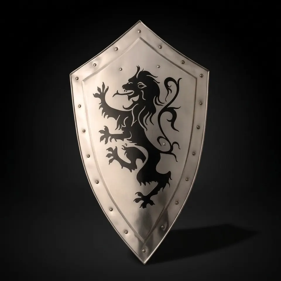 Medieval Lion Rampant Heater Shield with Handmade Knight Steel