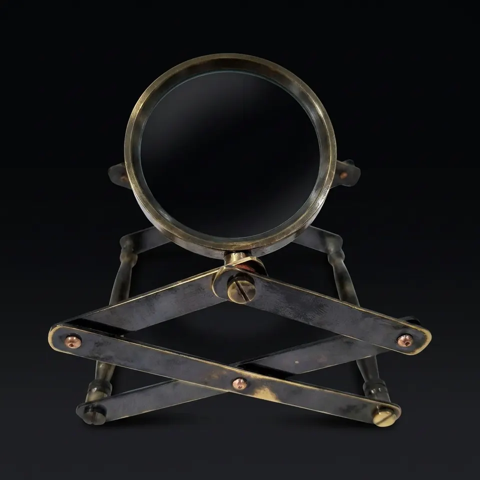 Antique Brass Channer Magnifier 3.5" on Foldable Zigzag Stand