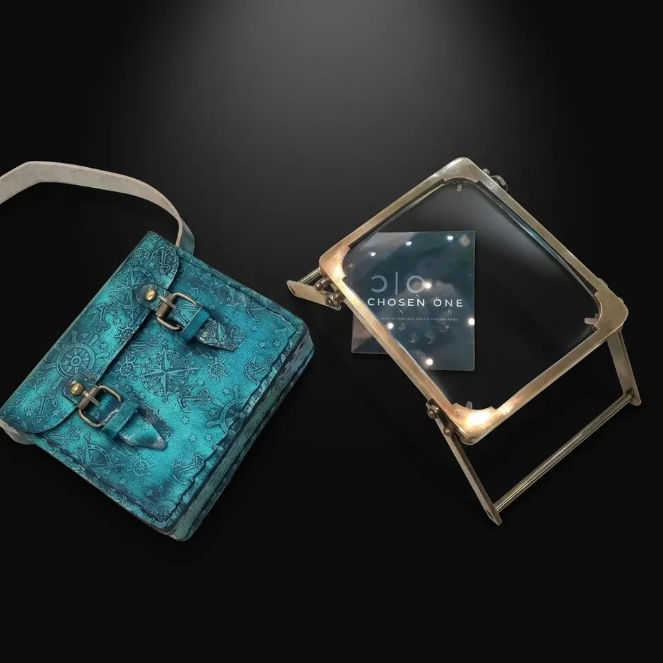 All-Brass Foldable Rectangular Magnifier 4" with Engraved Green Leather Case