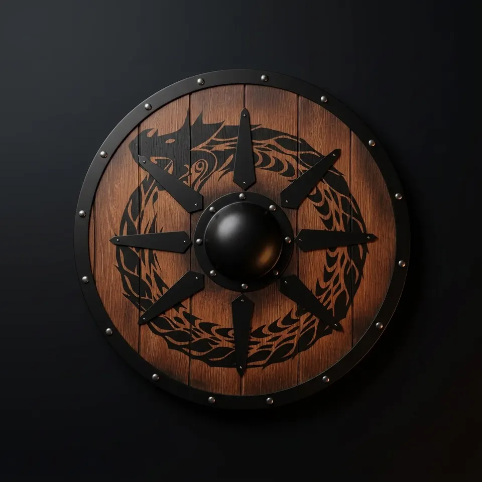 Handmade Viking Jormungandr Wooden Shield with Norse Wall Décor