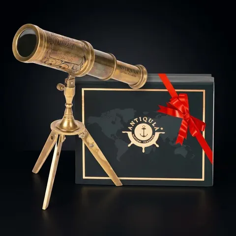 Brass Floor Standing Telescope 7" with Black Gift Box + Detachable Brass Tripod Stand view 1