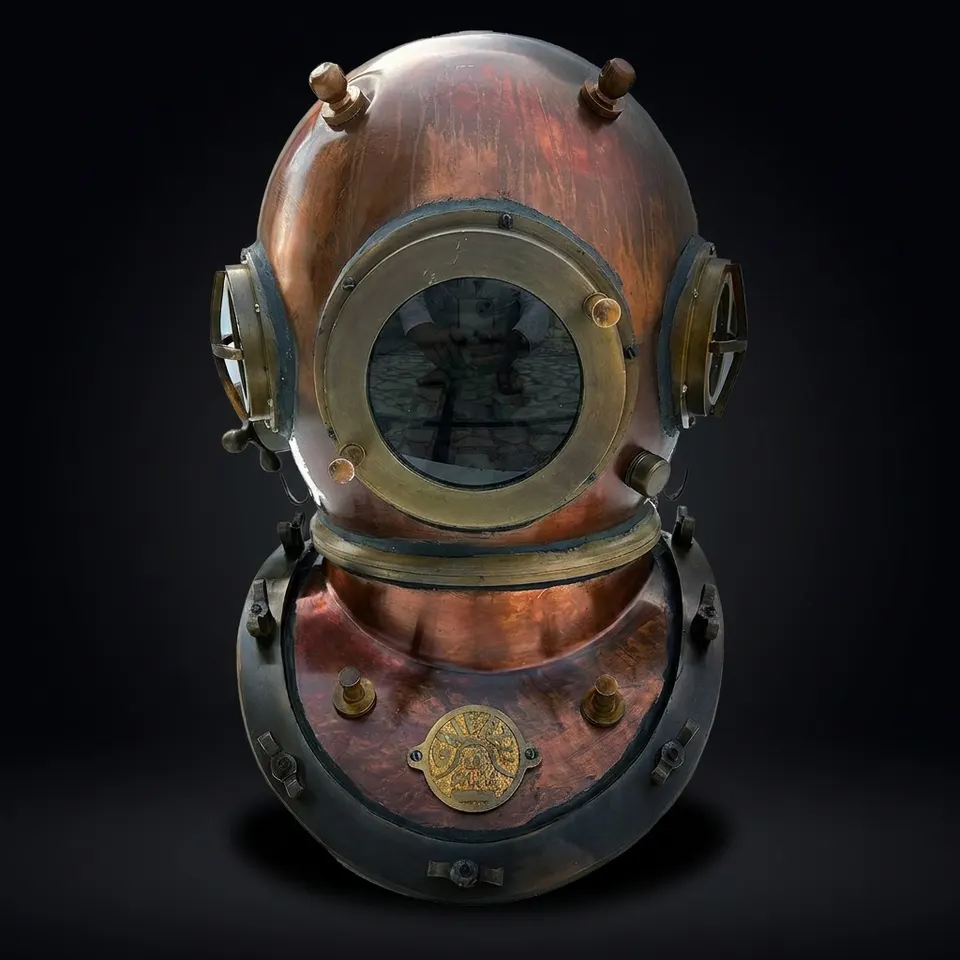 Copper Plated Brass Diving Helmet with Copper Brass Finish