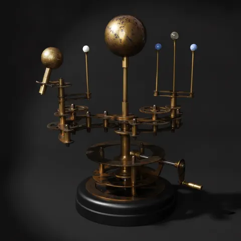 Brass Orrery with Semi-Precious Stone Planets, Museum view 1