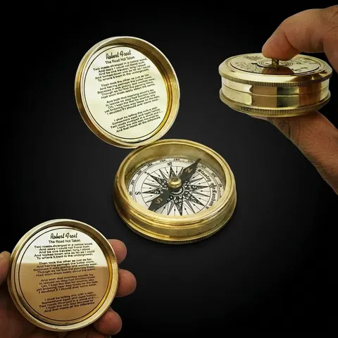 Robert Frost Quote Compass, Antique Finish view 1