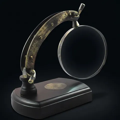 Antique Brass Magnifier 3.5" on Wooden Base Stand view 1
