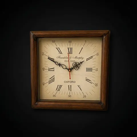 Square Wooden Wall Clock Antique Finish view 1
