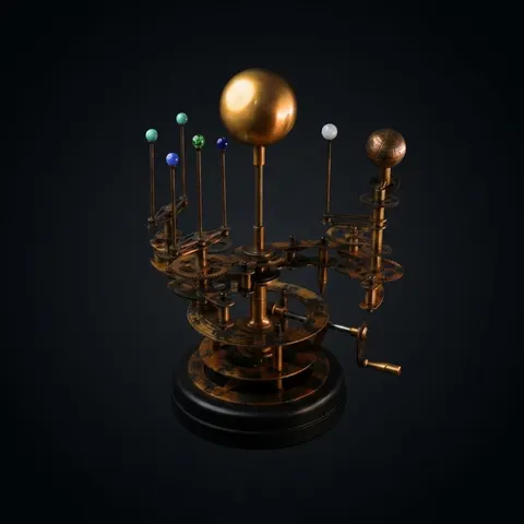 Brass Orrery with Semi-Precious Stone Planets, Museum view 1