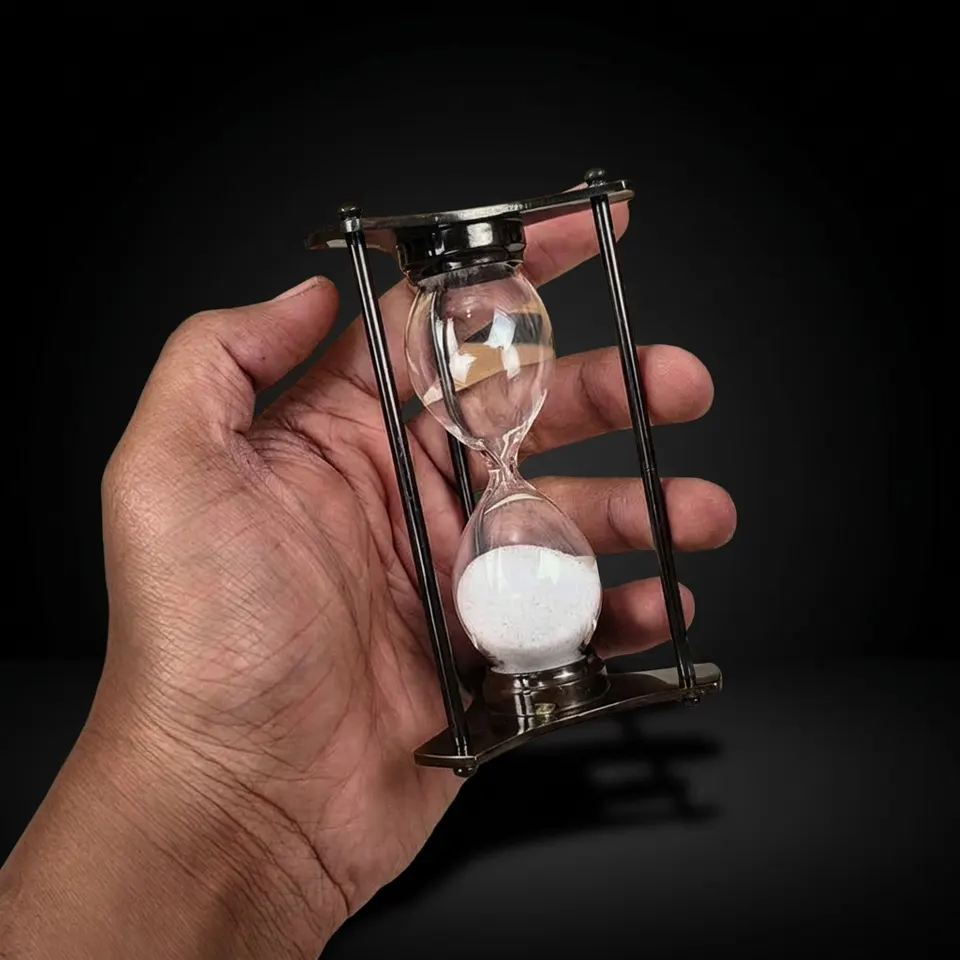 Black Antique Brass Hourglass, 2-Minute, White Sand