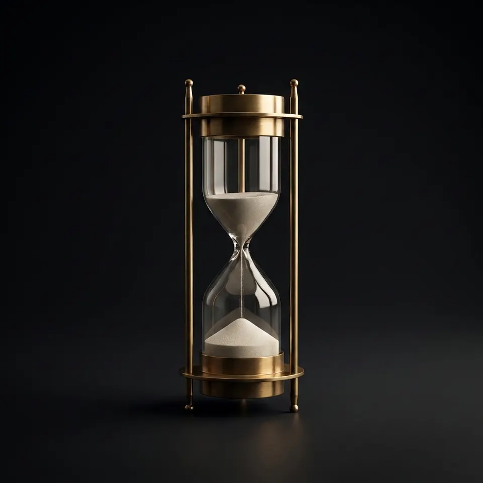 Antique Brass Hourglass, 5-Minute, White Sand