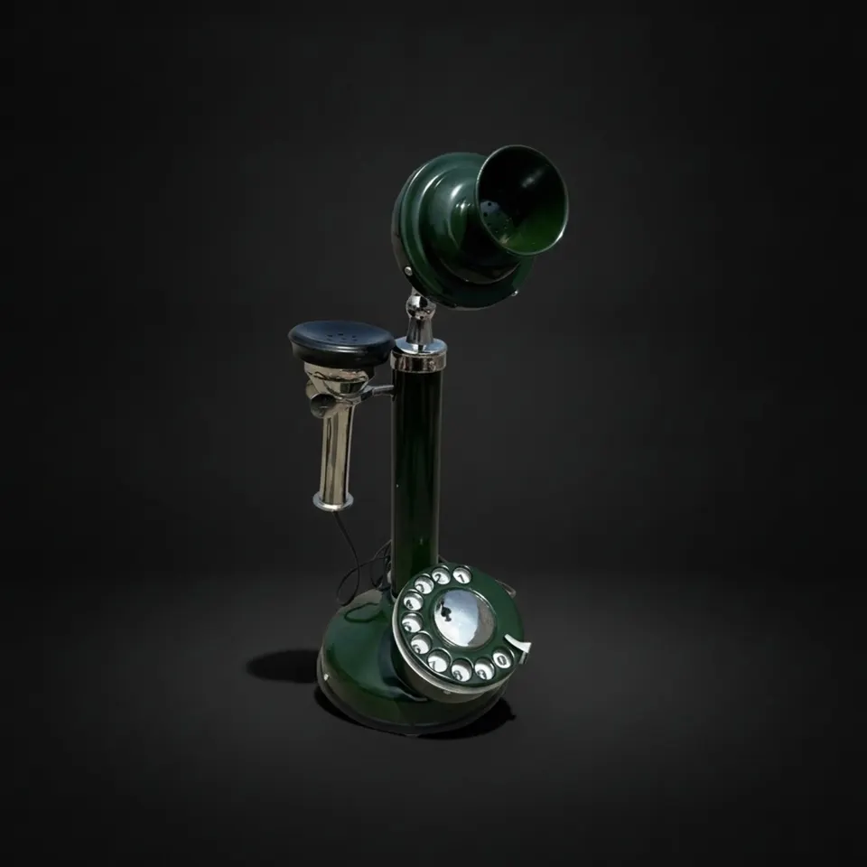 Green Antique Finish Brass Candlestick Rotary Phone
