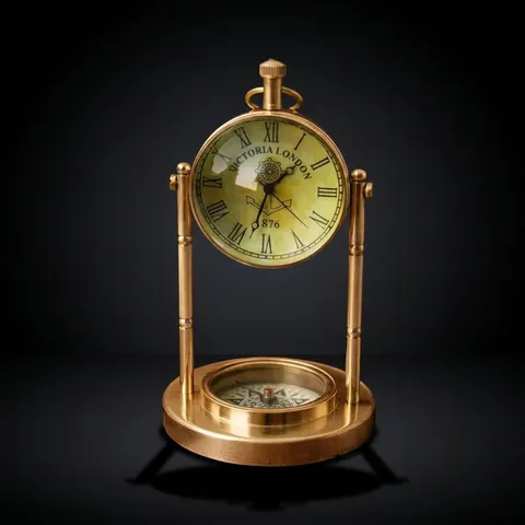 Vintage Brass Desk Clock, Victoria London 1876 Dial view 1