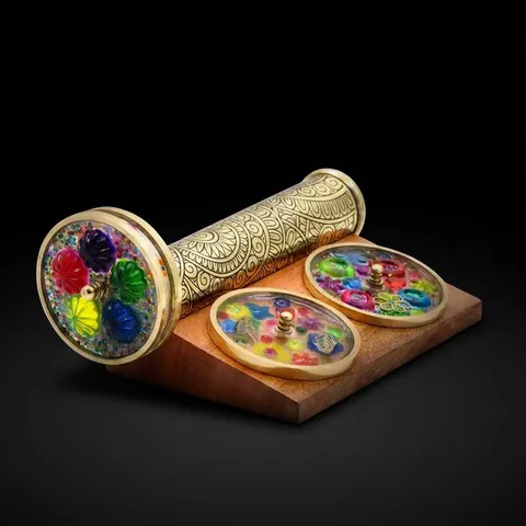 Etched Brass Kaleidoscope with Two Interchangeable Wheels view 1