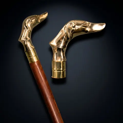 Brass Dog Head Handle Rosewood Walking Stick view 1