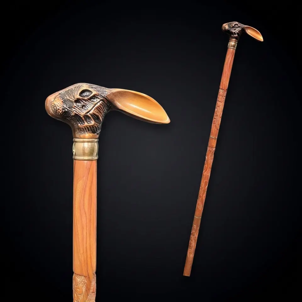 Brass Rabbit Handle Walking Stick with Copper Finish