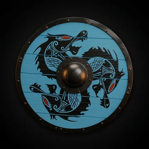 Fenrir Grey Wolf Viking Shield with Norse Warrior view 1