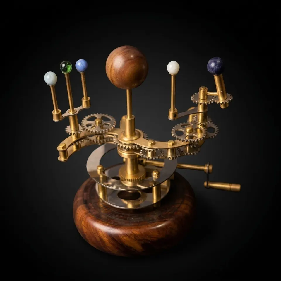 Steampunk-Style Brass Orrery, Shelf Model