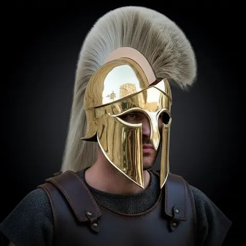Brass Corinthian Helmet with Plume — Spartan view 1