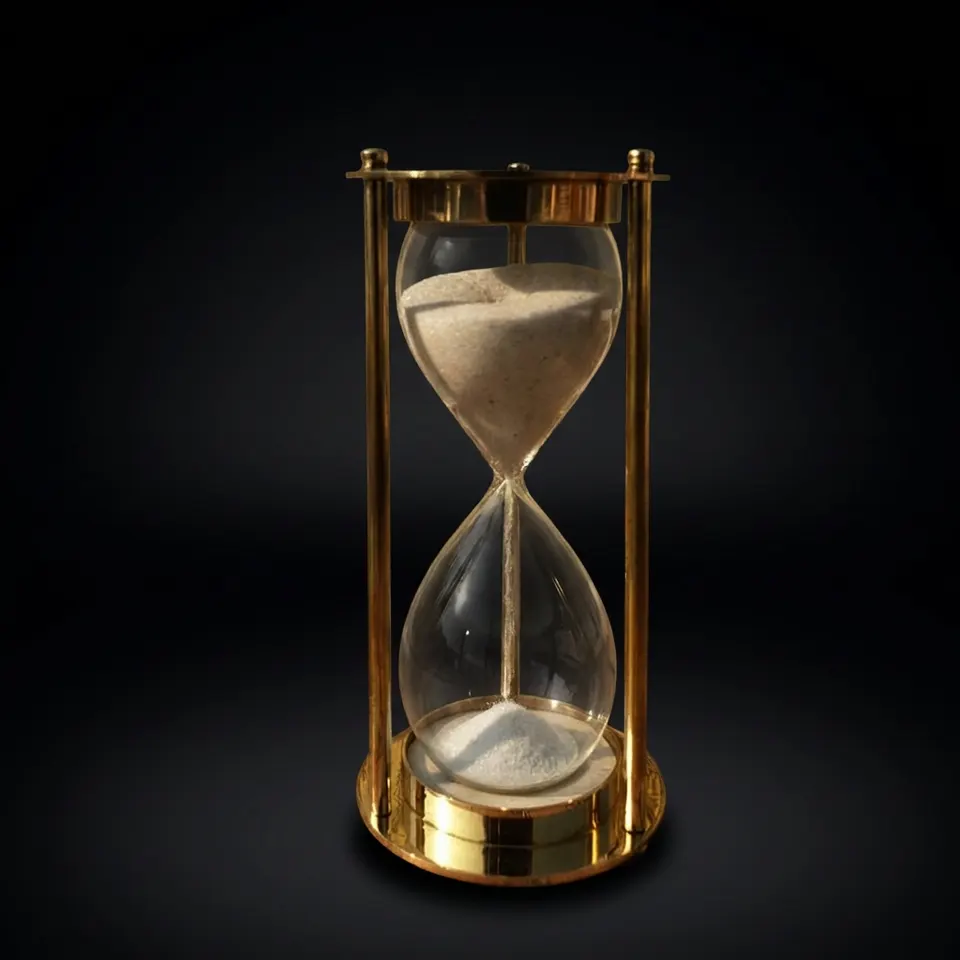 Antique Brass Hourglass, 4-Minute, White Sand