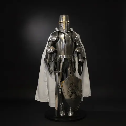 Medieval Knight Crusader Full Suit of Armor with Templar LARP view 1