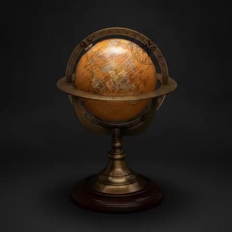 Personalized Brass Armillary Globe with Dark Brown Wooden Base view 1