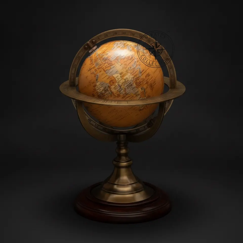 Personalized Brass Armillary Globe with Dark Brown Wooden Base