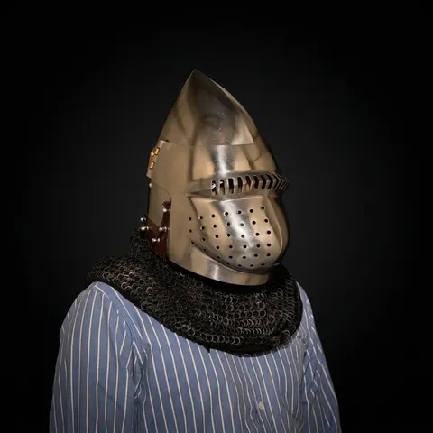 Bascinet Helmet with Chainmail Aventail — Gothic Knight view 1