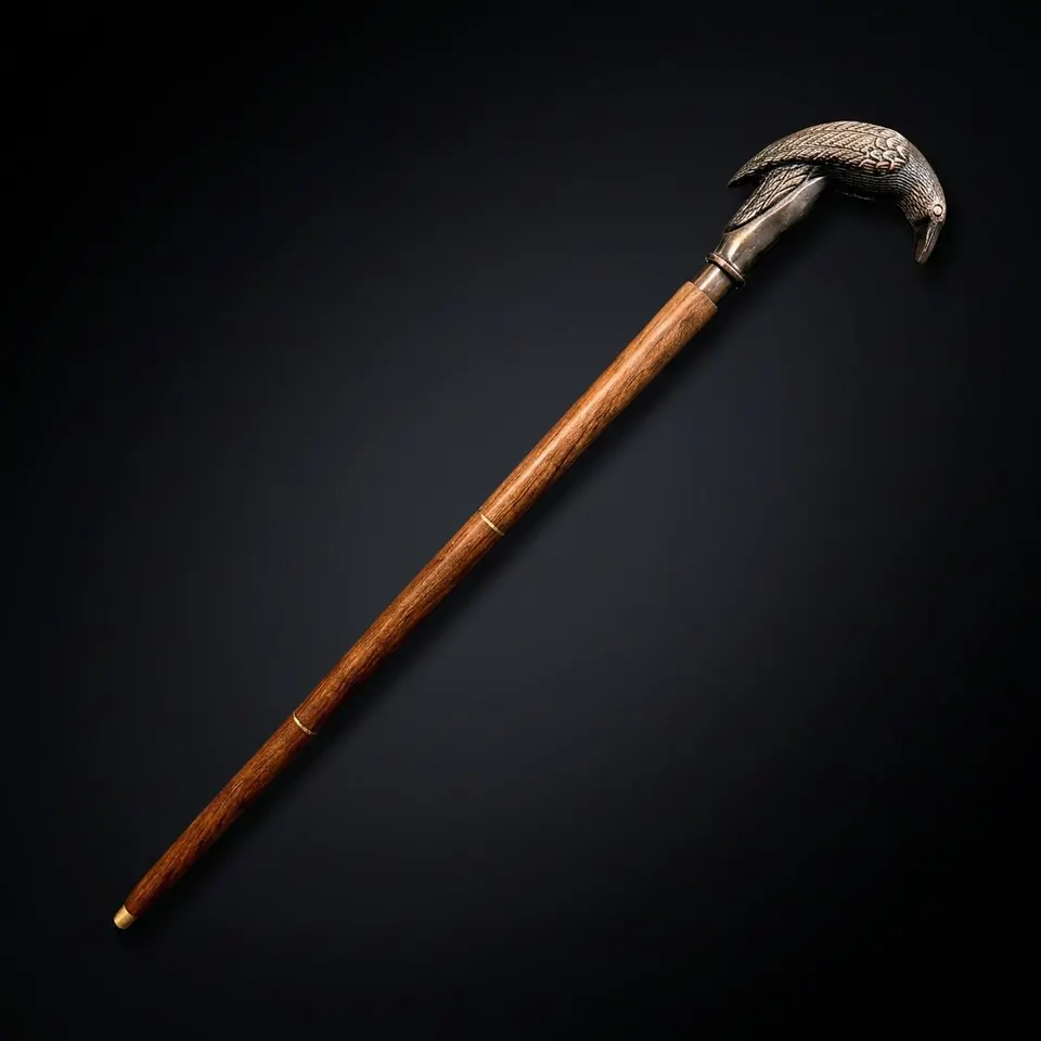 Brass Raven Handle Rosewood Walking Stick