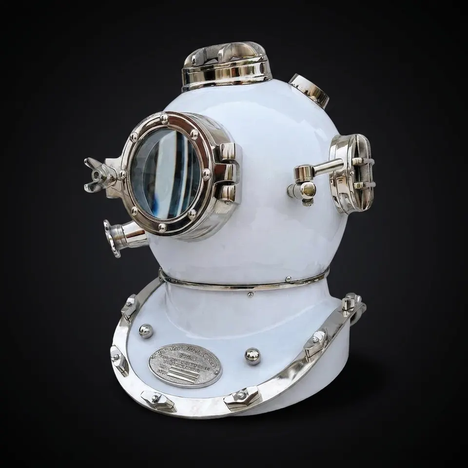 Mark V Diving Helmet with White Finish and Chrome Nickel Accents