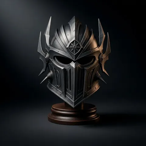 Dark Spiked Fantasy Warrior Helmet — High Detail Display view 1