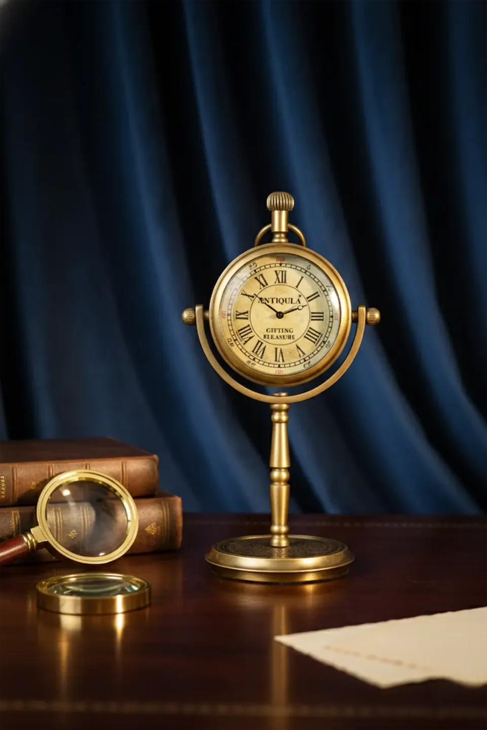 Brass Desk Clock on Single Rod Stand