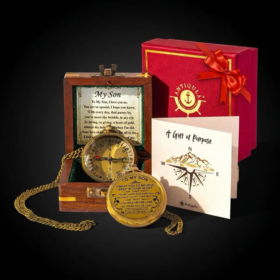 To My Son Compass, Wooden Box & Gift Box