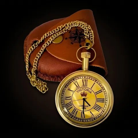 Brass Pocket Watch — Leather Case view 1