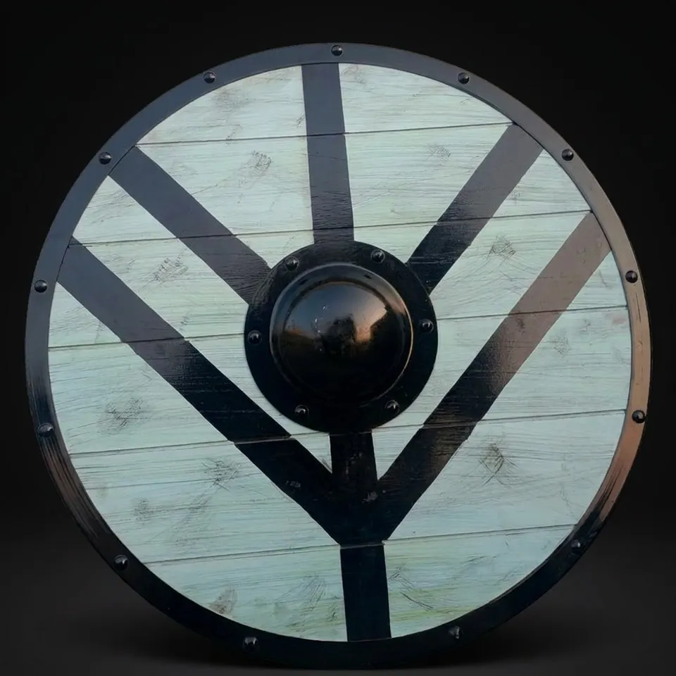 Medieval Viking Wooden Shield with Battle-Ready Wall Décor