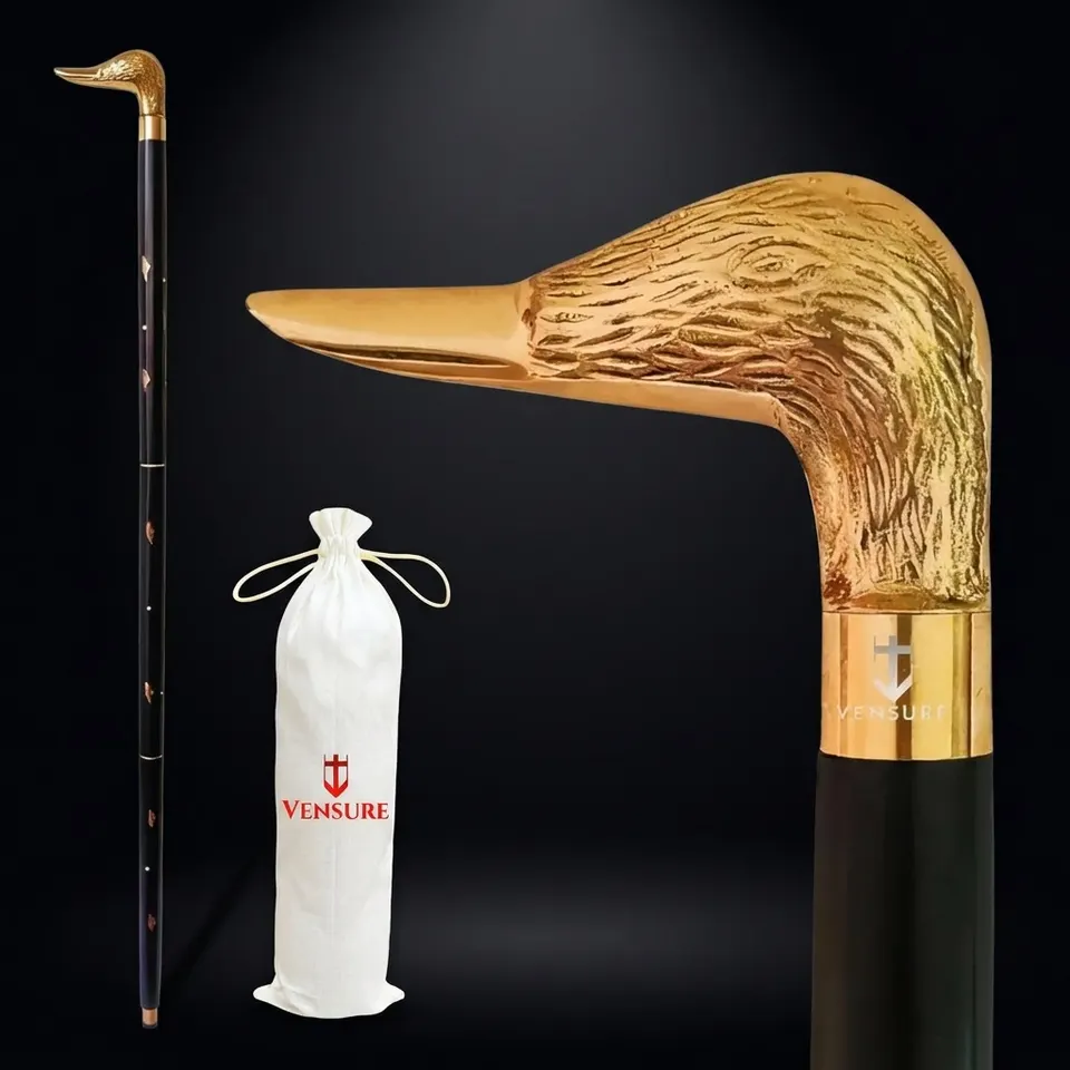 Brass Duck Handle Walking Stick with Rubber Base
