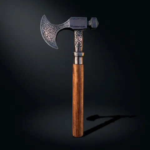 Viking Axe Antique Handle Red Wood Walking Stick view 1