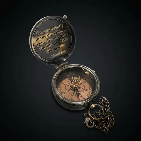 Thoreau Quote Compass, Leather Case view 1