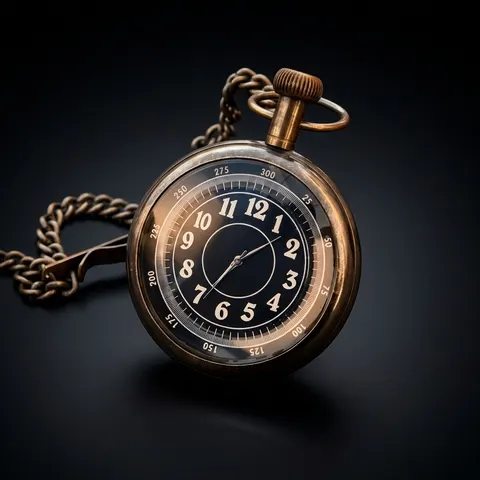 Brass Pocket Watch — Leather Case & Chain view 1