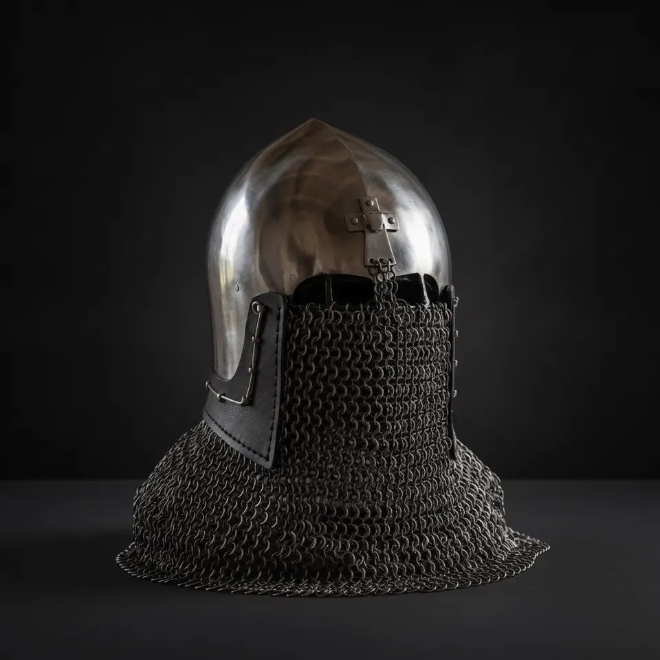 Bascinet Clapvisor Cross Chainmail — 16-Gauge Crusader