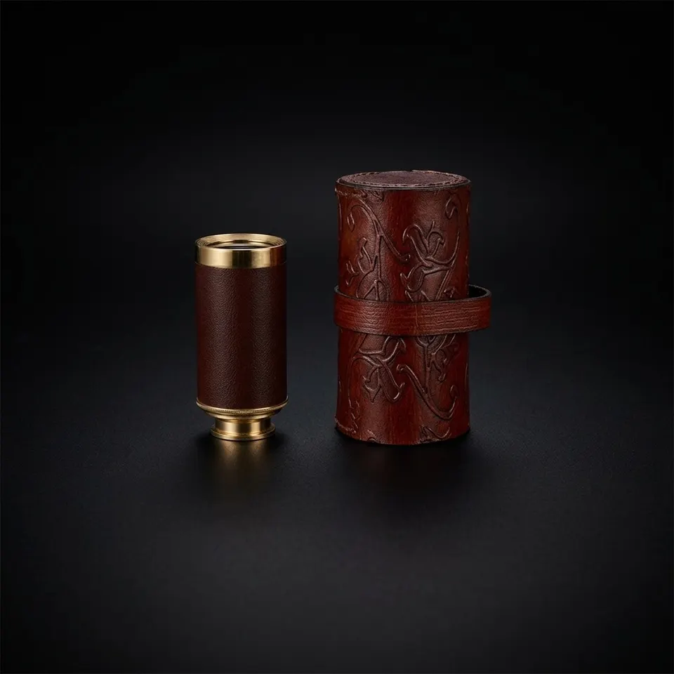 Brass Spyglass Telescope 6" with Round Leather Case
