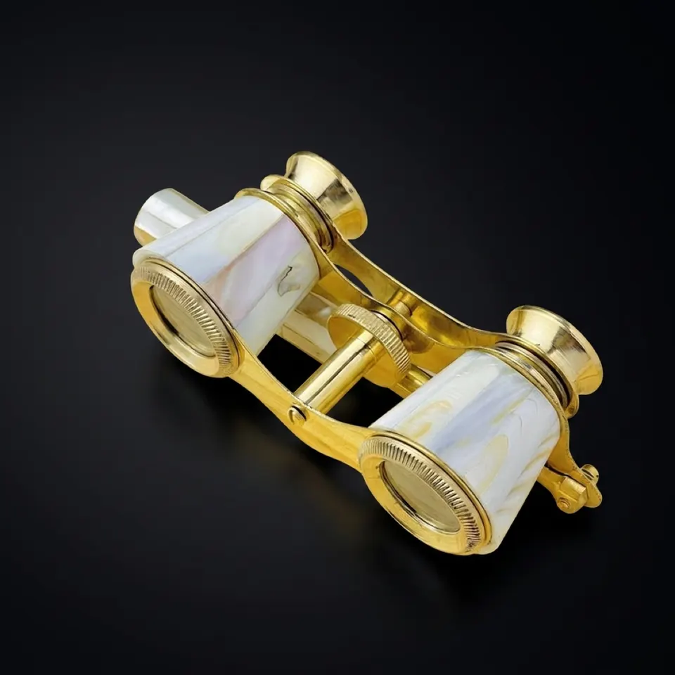 Handcrafted Polished Brass Opera Glasses — White Mother of Pearl