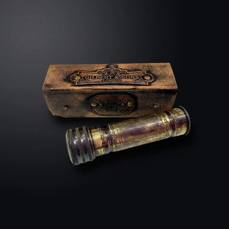Brass Kaleidoscope with Engraved Detail and Leather Case