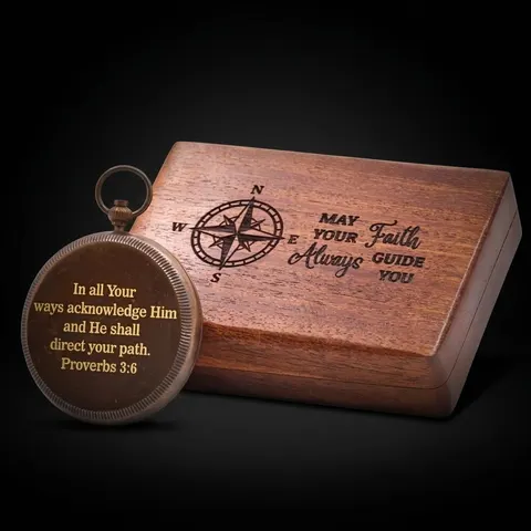 Proverbs 3:5-6 Compass, Wooden Box view 1