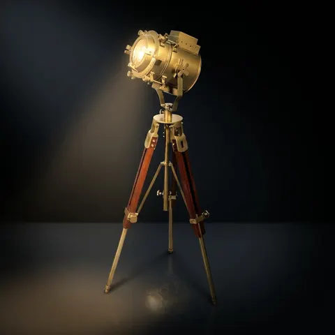 Antique Finish Spotlight on Wooden Tripod view 1