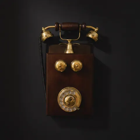 Wooden Rotary Telephone — Antique Brass Wall Decor view 1