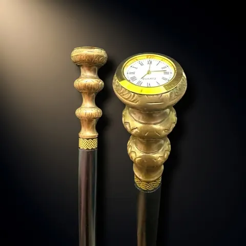 Brass Watch Handle Rosewood Walking Stick with Extra Handle Detail view 1